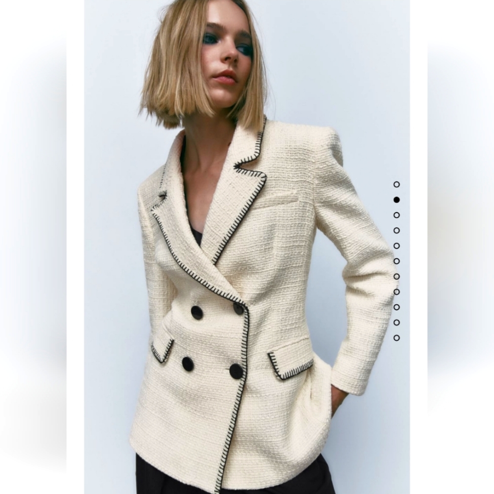 NWT Zara topstiched double breasted blazer